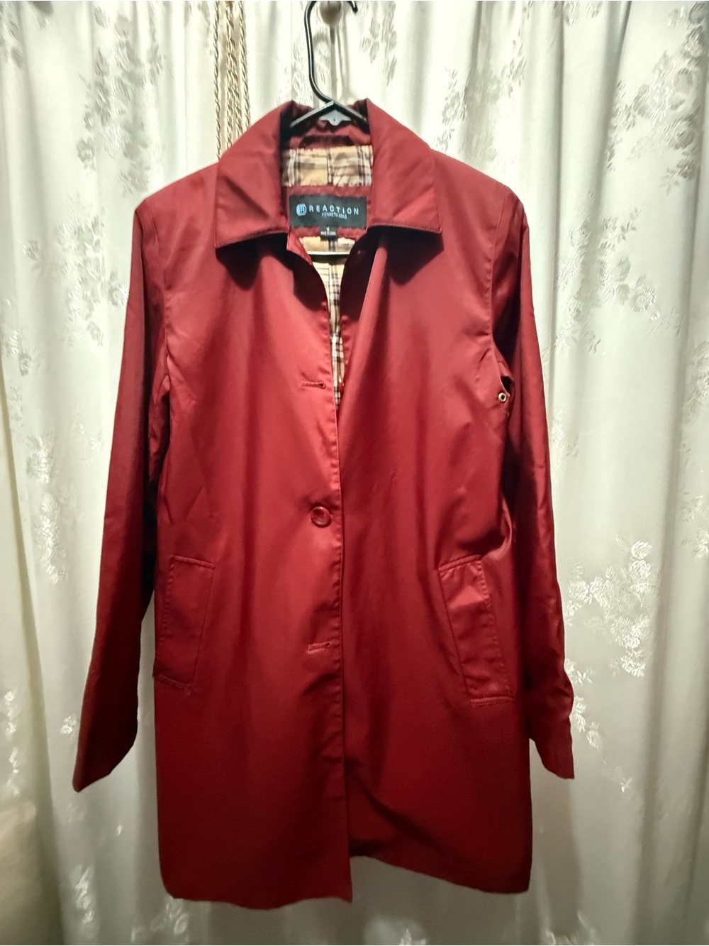 Kenneth Cole Red Single-Breasted Trench Coat
